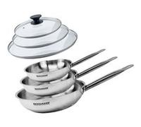 Set de 3 poêles 20 24 et 28 cm en inox et 3 couvercles en verre Fackelmann Eterna