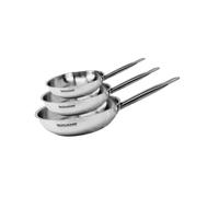 Fackelmann 9437650 Set de 3 poêles 20 24 et 28 cm en inox, Poêle de cuisson, Poêle tous feux, Poêle induction, Poêle sans PFAS, Manche inox, Manche riveté, Acier inoxydable 18/8, Inox, 20 24 et 28 cm
