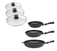 Set de 3 poêles 24 cm 28 cm et 32 cm et couvercles sans PFAS Alucast Elo