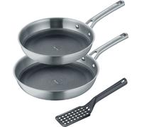 set de 3 poêles à frire 24+28 cm, acier inoxydable, polies, y compris spatule - Tricion Resist