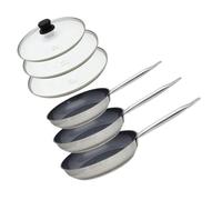 Set de 3 poêles à induction avec couvercles en verre - ELO - Professional - Inox 18/10 ELODUR® - Ø 24-28 et 32 cm