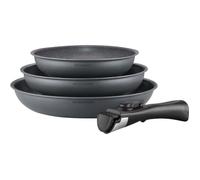 Arthur Martin Batterie de cuisine AM521GM Set de 3 poeles - Gris Mat 20-24-28 cm + 1 poignée amovible - Tous feux dont inductio