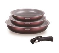 Set De 3 Poeles - Arthur Martin - Am8866 - Tous Feux Dont Induction - 20/24/28 Cm + 1 Poignée - Aluminium - Revetement Céramique Aubergine G
