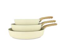 Set de 3 poeles colorama creme - poele 20/24 et 28 cm - en aluminium - revetement antiadhesif en ceramique