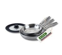 Set de 3 poêles de cuisson 20/24/28 cm en acier inoxydable avec 1 couvercle de cuisson universel Fackelmann Vita3