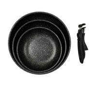 AltoBuy Set de 3 poêles en Aluminium revêtement Effet Pierre avec 1 poignée Amovible