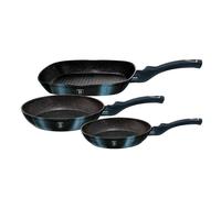 Set de 3 poêles en granit - Berlinger Haus - Aquamarine Metallic Line - Ø20cm, Ø24cm, 28x28cm