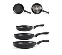 Set De 3 Poêles Intérieur Antiadhésif Finition Aspect Pierre Noire 20-24-28cm - Induction