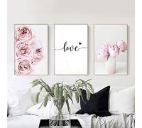 Set de 3 Poster 30x40 Fleur Rose Affiche Pivoine Citation Amour Noir et Blanc Toile Art Décoration Murale Nature Tableau Moderne Design Impressions Sur Toile Deco Salon PTLS004-M
