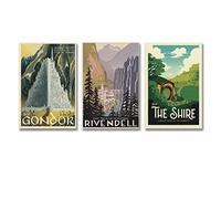 Set de 3 posters avec impression artistique murale sur toile à thème anime The Shire, motif Le Seigneur des Anneaux, style rétro, 20,3 x 30,5 cm