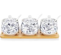 Set de 3 Pots à Épices en Porcelaine Fleurs Bleues 200 ml Vendos85