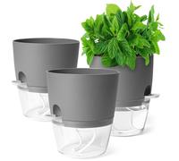 Set de 3 Pots à Herbes - Pot de Fleurs Auto-Arrosant pour Herbes de Cuisine - 18.2x15.3x11cm Pots de Fleurs Idéal pour Les Plantes D'intérieur