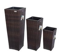 Set de 3 pots de fleurs polyrotin brun cache-pot pot intérieur évacuation eau extérieur intérieur bac à fleurs jardinière