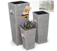 Set de 3 pots de fleurs polyrotin CASARIA® gris cache-pot pot intérieur évacuation eau extérieur intérieur bac à fleurs jardinière