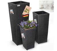 Casaria Set de 3 Pots de Fleurs polyrotin Noir Cache-Pot Pot intérieur évacuation Eau extérieur intérieur bac à Fleurs jardinière