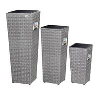 Set de 3 Pots de Fleurs polyrotin Gris Cache-Pot Pot intérieur évacuation Eau extérieur intérieur bac à Fleurs jardinière