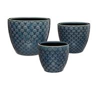 Lot de 3 Cache-Pots Céramique Fleur 30cm Bleu