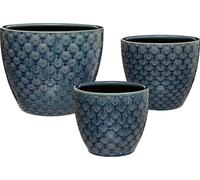 Set de 3 pots - "fleurs" - céramique - bleu - Atmosphera créateur d'intérieur