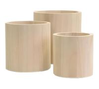 Set de 3 Pots Ronds - Cache Pot en Bois - ARTEMIO - Beige - Rond - Bois brut