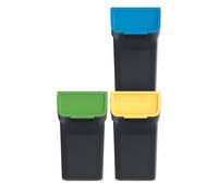 Set de 3 poubelles Keden, pour le tri des déchets, 20 ou 25 litres couleur noir.