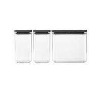Set de 3 récipients empilables Brabantia TASTY+ (2 x 1,6 L + 1 x 3,5 L) | Récipients alimentaires hermétiques avec joint en silicone | Pour aliments secs et humides, sucre, farine | Dark Grey