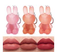 Set De 3 Rouges à LèVres Liquides Mats,Design Lapin Mignon Avec Porte-CléS 2 En 1,Rouge A Levre Mat Longue Tenue,Fini Velours,RéSistant à L’Eau,AntiadhéSif,Longue DuréE,Pour DéButantes