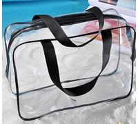 Set de 3 sacs à cosmétiques en PVC transparent, fermeture zippée, avec longue poignée noire