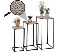 set de 3 tables à fleurs HWC-N70, table d'appoint table support à fleurs, empilable, métal corde à papier ~ gris
