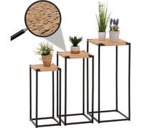 set de 3 tables à fleurs HWC-N70, table d'appoint table support à fleurs, empilable, métal corde à papier ~ couleur naturelle