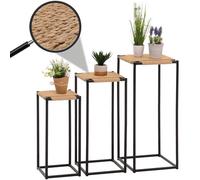 Set de 3 Tables à Fleurs HWC-N70, Table d'appoint Table Support à Fleurs, empilable, métal Corde à Papier - Couleur Naturelle