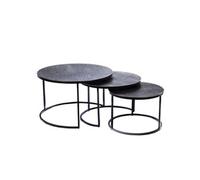Amadeus – Tables basses Etain rondes aluminium et métal noir – Lot de 3