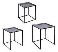 Set de 3 tables carrées plateaux amovibles noir - - Noir - Métal