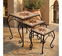 Set De 3 Tables D’Appoint Tabourets Extérieur Jardin Noir Coloré Céramique Acier
