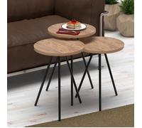 [en.casa] Set de 3 Tables d'Appoint Lot de Bouts de Canapé Polyvalentes Rondes Gigognes Panneau de Particules Métal Naturel Noir