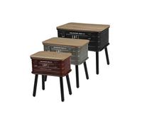 Set de 3 tables en forme de caisse en bois et métal - Multicolore - L 46,5/39,5/32 x P 31/26,5/21 x H 40,5/38/36 cm