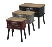 Set de 3 tables en forme de caisse en bois et métal - Multicolore - L 46,5/39,5/32 x P 31/26,5/21 x H 40,5/38/36 cm