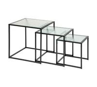 Set de 3 Tables gigognes en Métal Noir et Verre trempé - Atmosphera