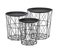 Set de 3 Tables Gigognes Table Basse de Salon en Métal Plateau Amovible 40x40x44 cm Noir
