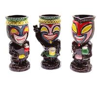 Set de 3 Tiki Mug Polynésien Verre à Cocktails TIKIS Lot de Tasses en Céramique Inspiration Culture Polynésienne Boissons Exotiques et Tropicales hawaïenne cocktail