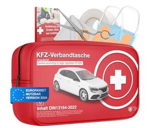 Set de 3 trousses de secours pour la voiture - Nouveau standard 2023 pour TÜV - Certifié selon DIN 13164 - STVO & 2 masques de premiers secours - First Aid Auto-Stress Kit (3 pièces)
