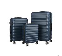 Set de 3 valises Relaxdays S/M/L, coque rigide, 4 roulettes 360°, poignée télescopique, serrure à code, bleu foncé