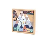 Set de 35 Cubes en Bois Massif - Thème Montagne Enneigée - Idéal Complément Tapis de Voiture - Jouet de Construction - Dès 2 Ans