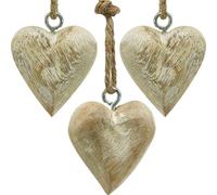 set de 36 décorations en bois pour l'arbre de Noël Vintage 4,5cm - Décoration de Noël Pendentif cœur avec corde de jute