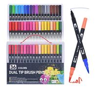 Set de 36 feutres à double pointe - Fineliner avec pointe fine et pointe pinceau pour bullet journaling, livres de coloriage, lettering - Encre à base d'eau