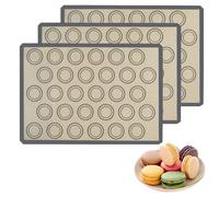 Set de 3pièces Tapis Macarons Silicone,Rectangulaire Tapis de Cuisson pour Macarons,Réutilisable Tapis de Cuisson,Tapis de Cuisson Anti-adhésif Gris,pour Macarons,Pain,Biscuits,Cupcakes