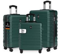 Set de 3x Valises Rigides M, L, XL DEUBA® Coque ABS Résistante & Légère 4 Roues Doubles 360°, Poignée Télescopique - Vert fonçé