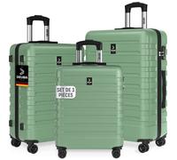 Set de 3x Valises Rigides M, L, XL DEUBA® Coque ABS Résistante & Légère 4 Roues Doubles 360°, Poignée Télescopique - Vert Pastel