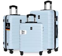 Set de 3x Valises Rigides M, L, XL DEUBA® Coque ABS Résistante & Légère 4 Roues Doubles 360°, Poignée Télescopique - Bleu Pastel