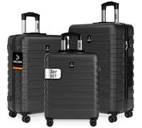 Set de 3x Valises Rigides M, L, XL DEUBA® Coque ABS Résistante & Légère 4 Roues Doubles 360°, Poignée Télescopique - Noir