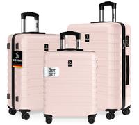 Set de 3x Valises Rigides M, L, XL DEUBA® Coque ABS Résistante & Légère 4 Roues Doubles 360°, Poignée Télescopique - Rose Pastel